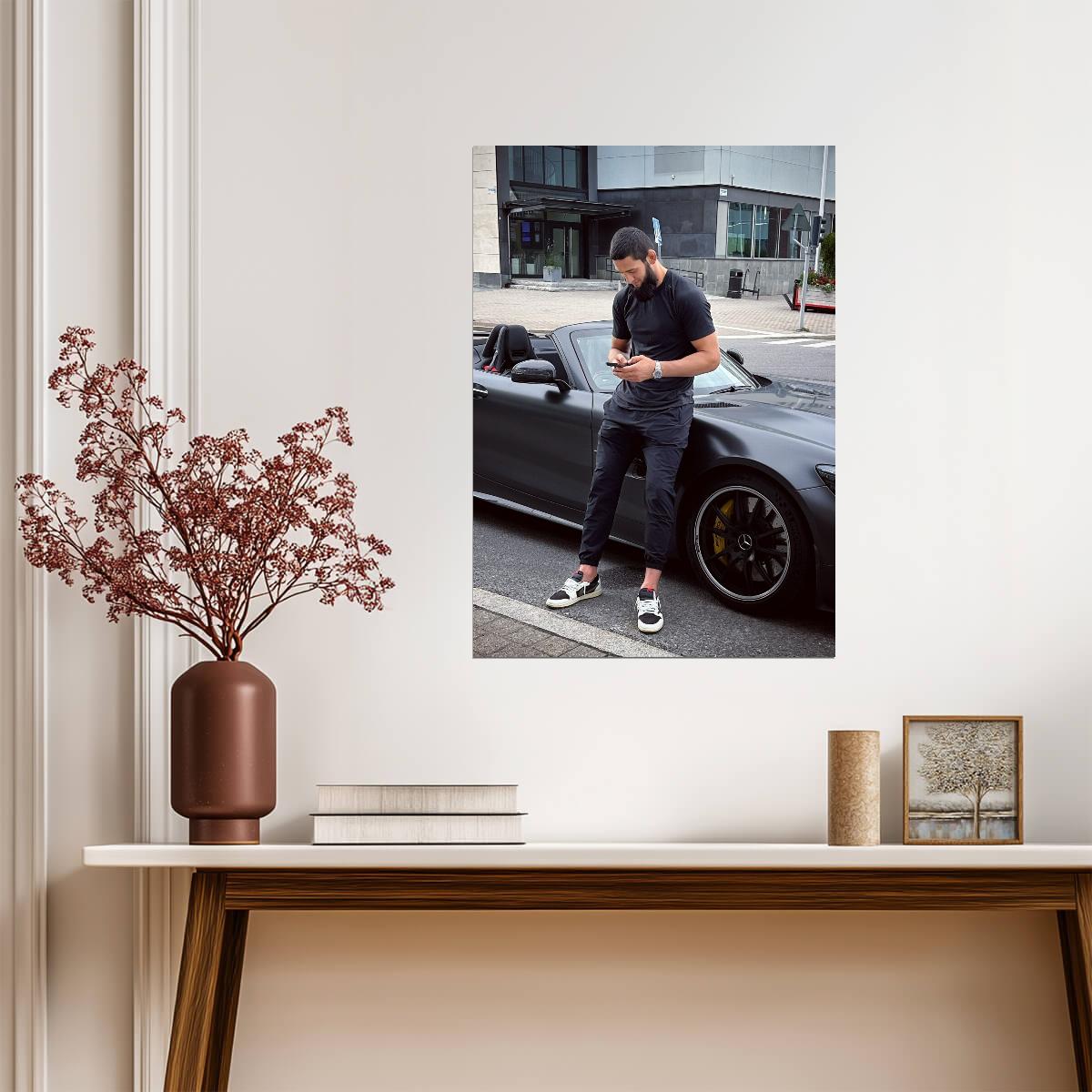 Khamzat Chimaev with Black Convertible | MMA Fighter Poster | Celebrity Lifestyle Wall Art - Sports Poster