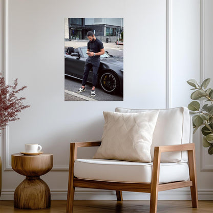 Khamzat Chimaev with Black Convertible | MMA Fighter Poster | Celebrity Lifestyle Wall Art - Sports Poster