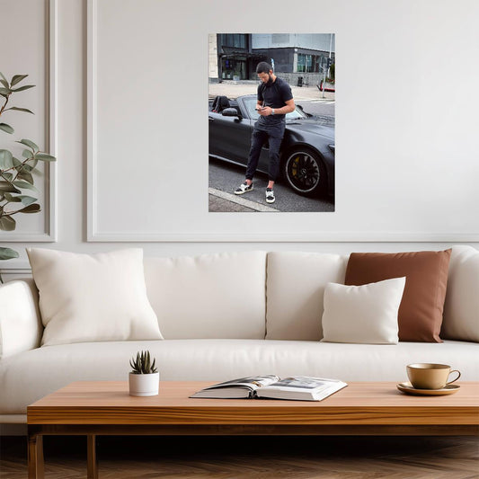 Khamzat Chimaev with Black Convertible | MMA Fighter Poster | Celebrity Lifestyle Wall Art - Sports Poster