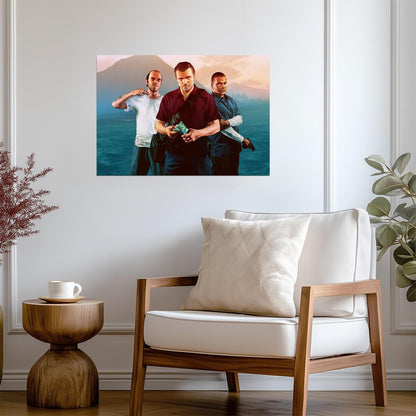 Grand Theft Auto V Michael Franklin & Trevor Heist | Main Characters Poster | Gamer Wall Art - Video Games Poster