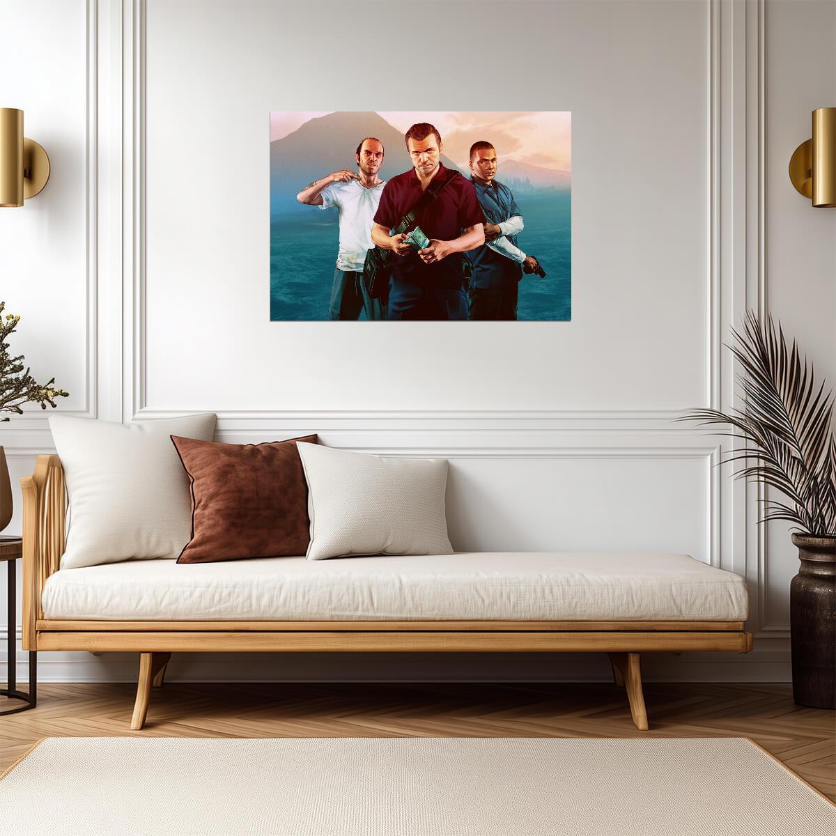 Grand Theft Auto V Michael Franklin & Trevor Heist | Main Characters Poster | Gamer Wall Art - Video Games Poster
