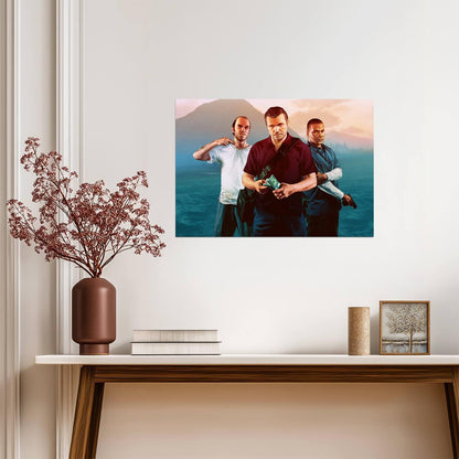 Grand Theft Auto V Michael Franklin & Trevor Heist | Main Characters Poster | Gamer Wall Art - Video Games Poster