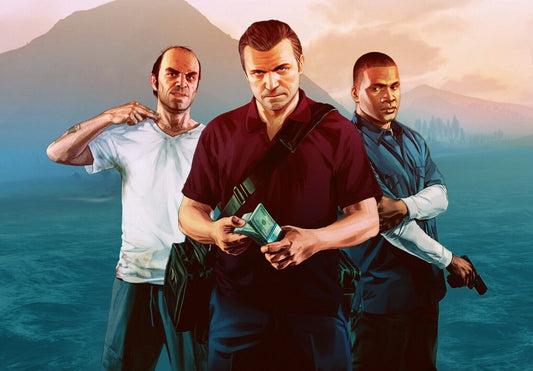 Grand Theft Auto V Michael Franklin & Trevor Heist | Main Characters Poster | Gamer Wall Art - Video Games Poster