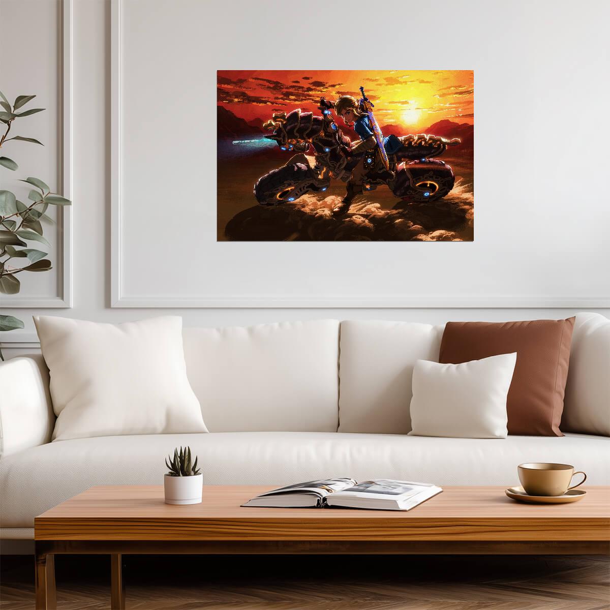 The Legend of Zelda Breath of the Wild Link on Master Cycle Zero | DLC Poster | Fantasy Motorcycle BOTW Art - Video Games Poster