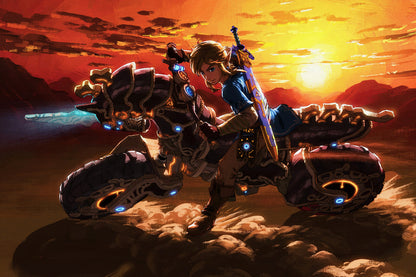 The Legend of Zelda Breath of the Wild Link on Master Cycle Zero | DLC Poster | Fantasy Motorcycle BOTW Art - Video Games Poster