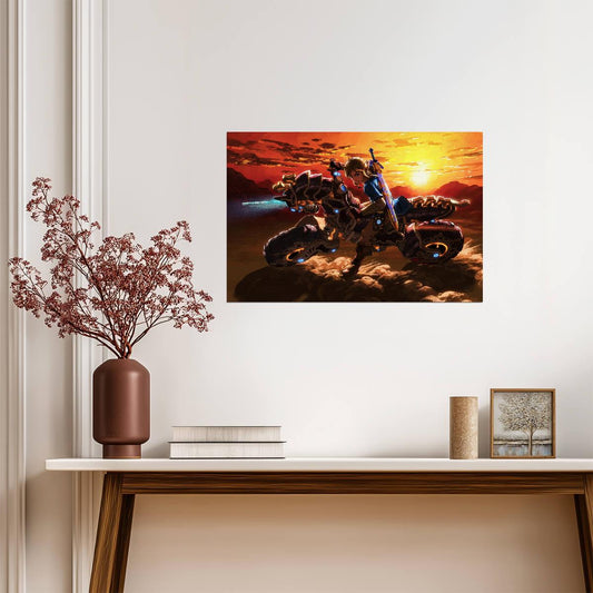 The Legend of Zelda Breath of the Wild Link on Master Cycle Zero | DLC Poster | Fantasy Motorcycle BOTW Art - Video Games Poster