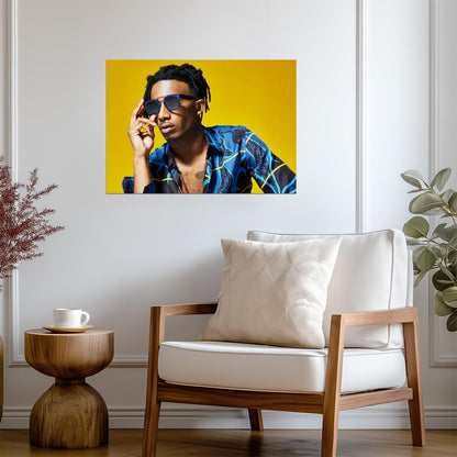 Playboi Carti Yellow Background Photoshoot | Blue Shirt Sunglasses Poster | Hip Hop Star Art - Music Poster