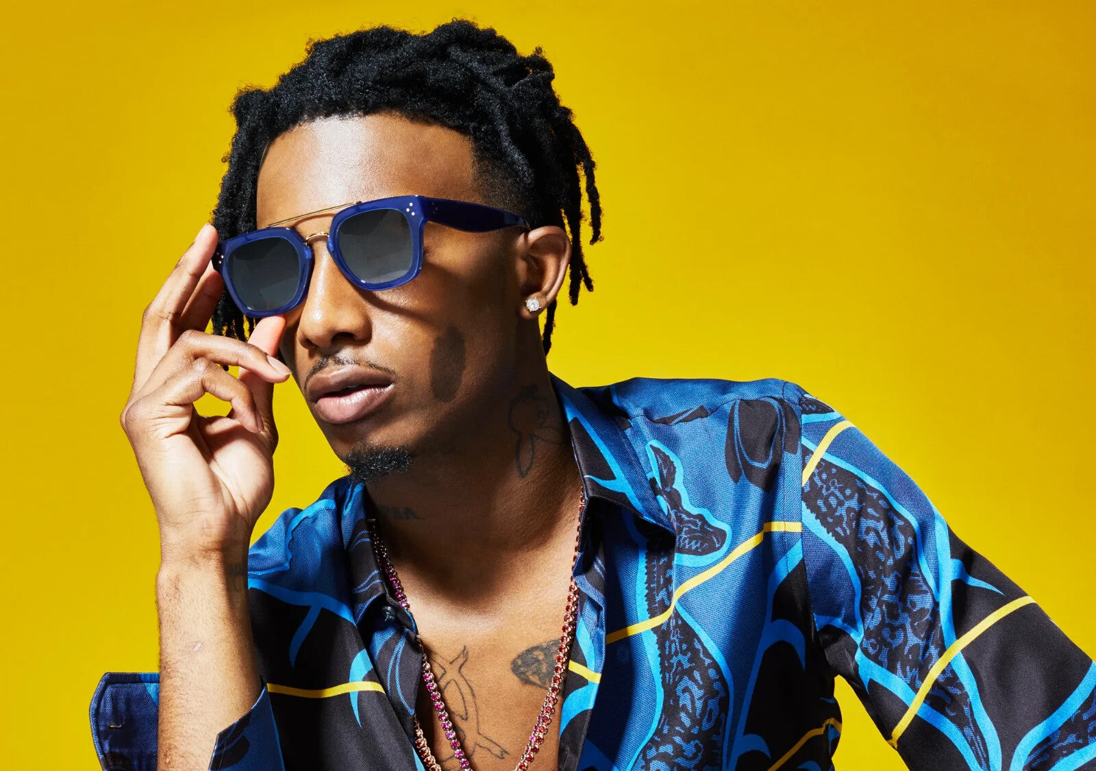 Playboi Carti Yellow Background Photoshoot | Blue Shirt Sunglasses Poster | Hip Hop Star Art - Music Poster