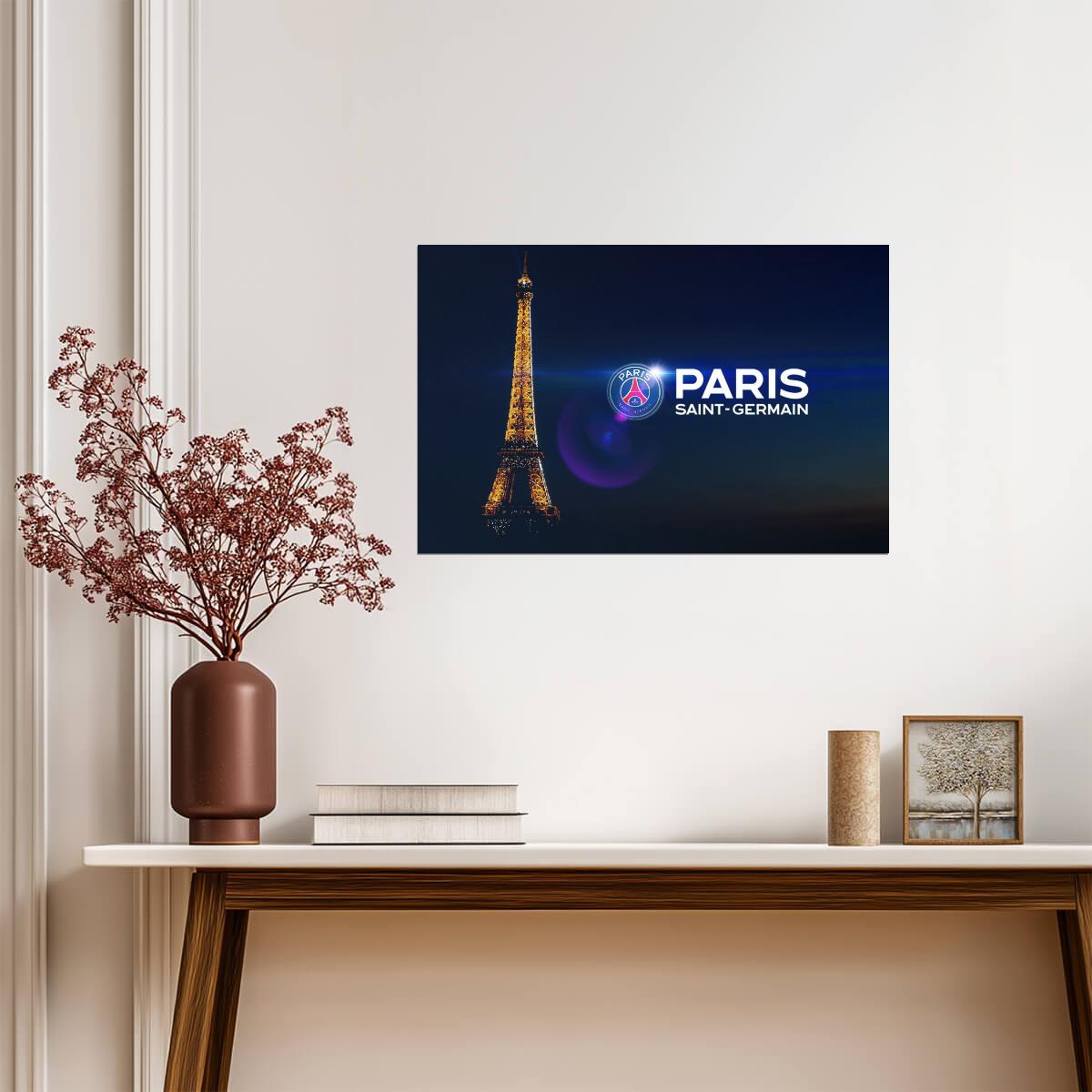 Paris Saint-Germain Eiffel Tower | French Soccer Club Poster | PSG Logo Wall Art - Sports Poster