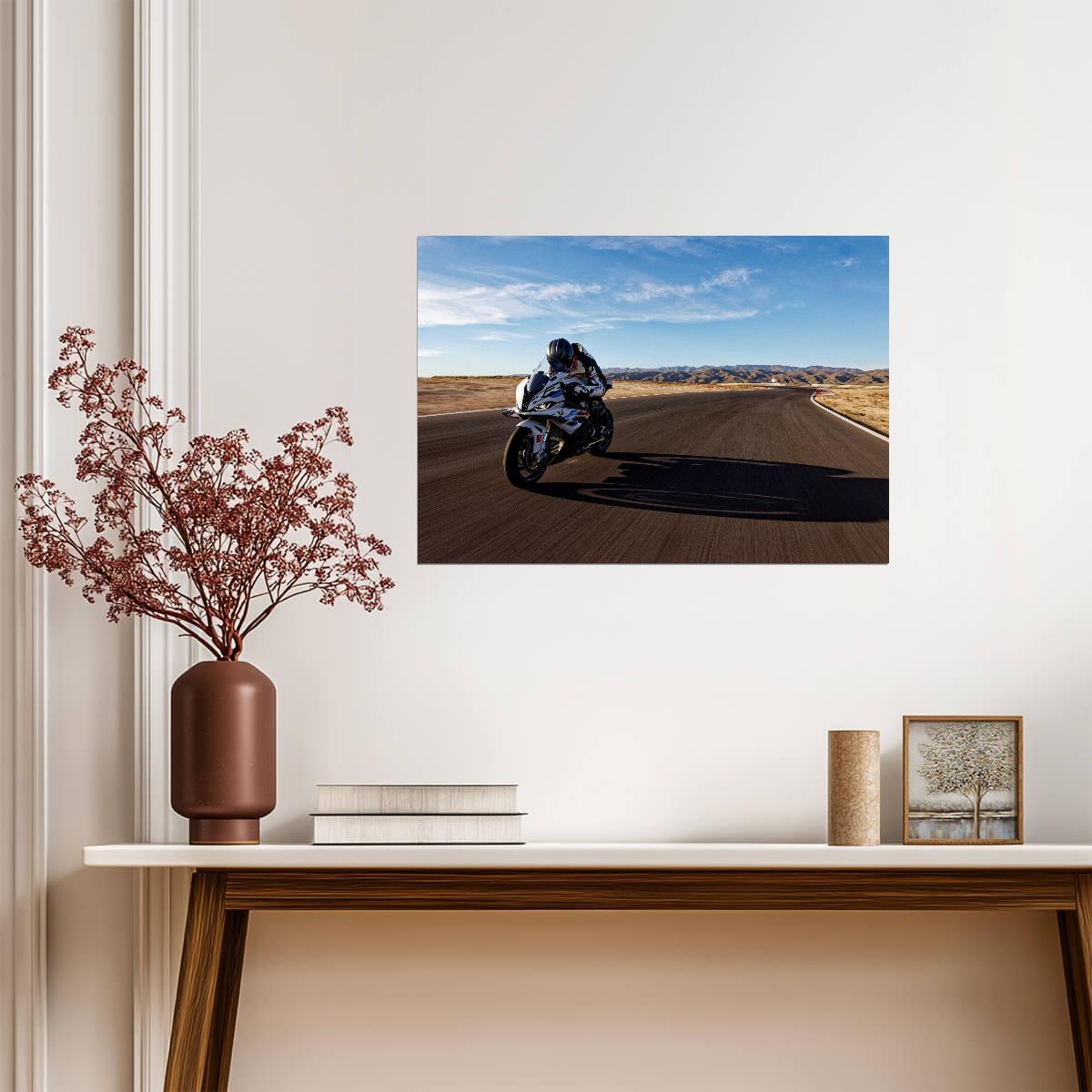 BMW S1000RR M Sport | Superbike Photography Poster | Motorcycle Racing on Desert Track - Cars Poster