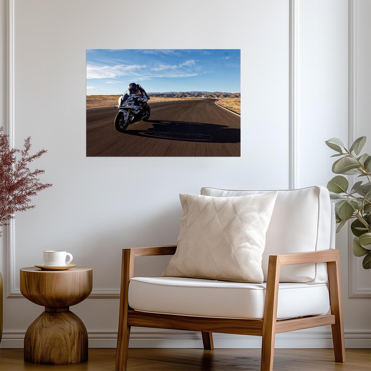 BMW S1000RR M Sport | Superbike Photography Poster | Motorcycle Racing on Desert Track - Cars Poster