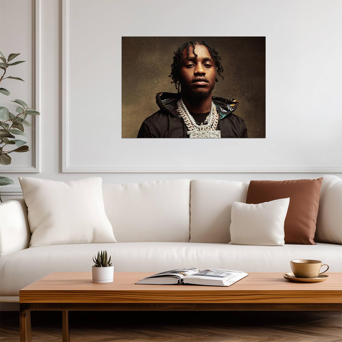 Lil Tjay Portrait | Hip Hop Artist Poster | Rapper Chain Bling Decor - Music Poster