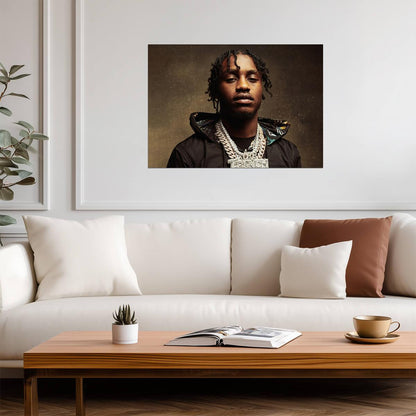 Lil Tjay Portrait | Hip Hop Artist Poster | Rapper Chain Bling Decor - Music Poster
