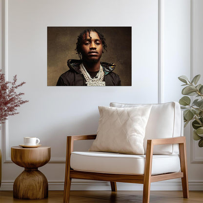 Lil Tjay Portrait | Hip Hop Artist Poster | Rapper Chain Bling Decor - Music Poster