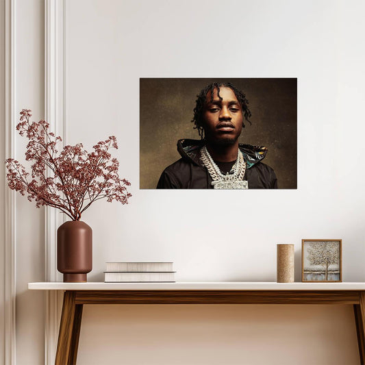 Lil Tjay Portrait | Hip Hop Artist Poster | Rapper Chain Bling Decor - Music Poster
