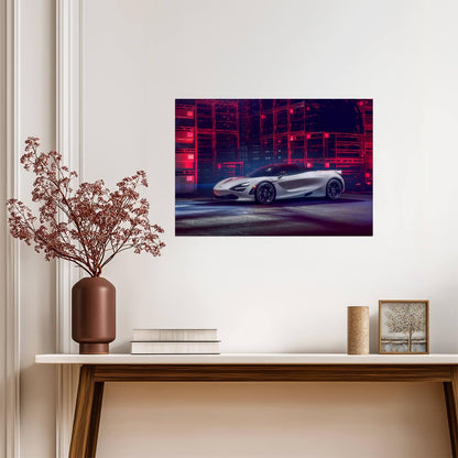 McLaren 720S | White British Supercar Poster | Automotive Art in Red Neon Light - Cars Poster