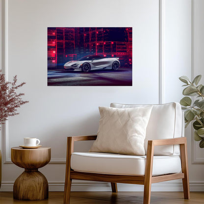 McLaren 720S | White British Supercar Poster | Automotive Art in Red Neon Light - Cars Poster
