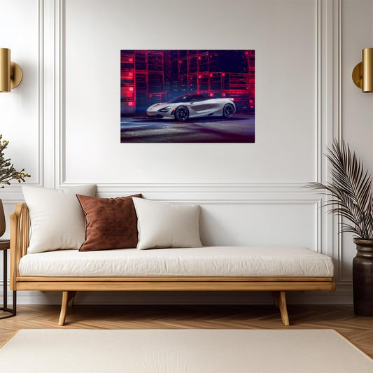 McLaren 720S | White British Supercar Poster | Automotive Art in Red Neon Light - Cars Poster