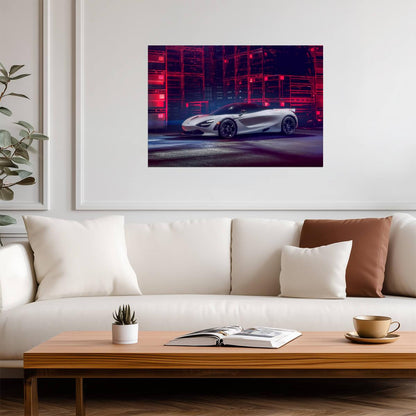McLaren 720S | White British Supercar Poster | Automotive Art in Red Neon Light - Cars Poster