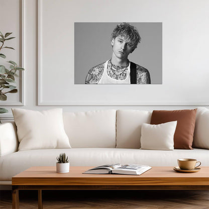 Machine Gun Kelly White Tank Top | Tattoos Black and White Photo | Alternative Rock Poster - Music Poster