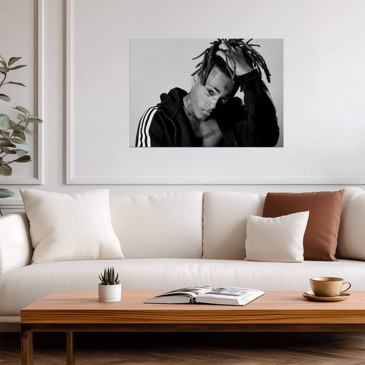 Xxxtentacion Black and White Portrait | Adidas Jacket Photoshoot | Music Star Poster - Music Poster