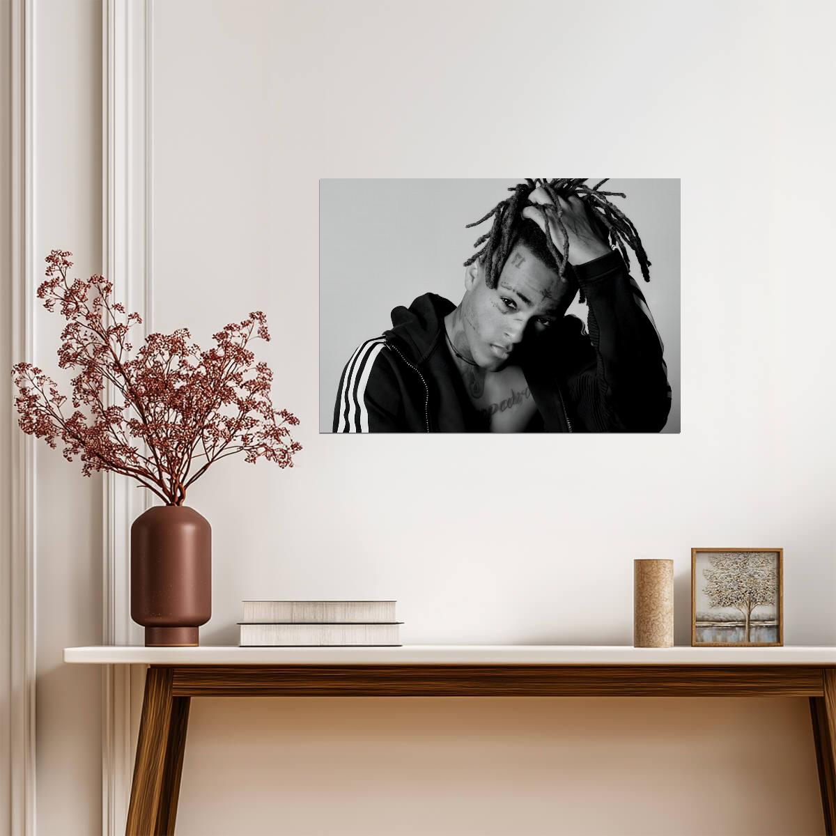 Xxxtentacion Black and White Portrait | Adidas Jacket Photoshoot | Music Star Poster - Music Poster