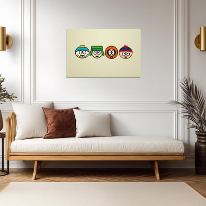 South Park Four Boys Heads | Minimalist Character Icons | Funny Cartoon Poster - Movies & TV Poster