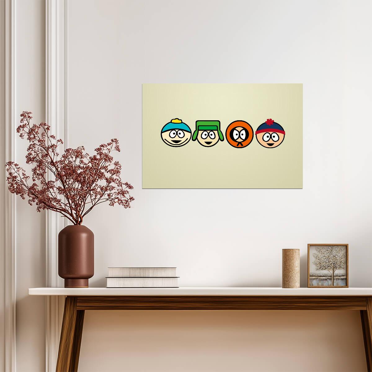 South Park Four Boys Heads | Minimalist Character Icons | Funny Cartoon Poster - Movies & TV Poster