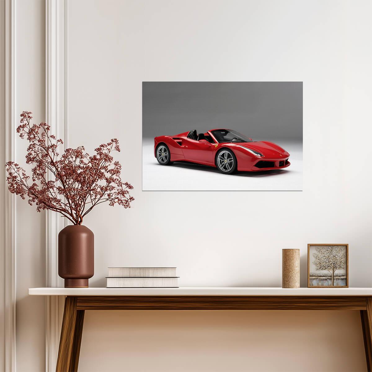 Ferrari 488 Spider | Red Italian Supercar Poster | Convertible Sports Car Art - Cars Poster