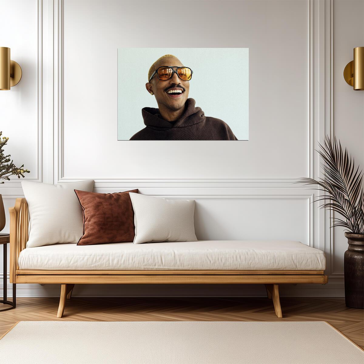 Pharrell Williams in Hat & Sunglasses | Celebrity Portrait Poster | Music Star Wall Art - Music Poster