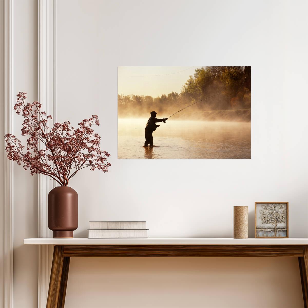 Fisherman in Morning Mist | Fly Fishing Poster | Nature Photography Art - Photography Poster