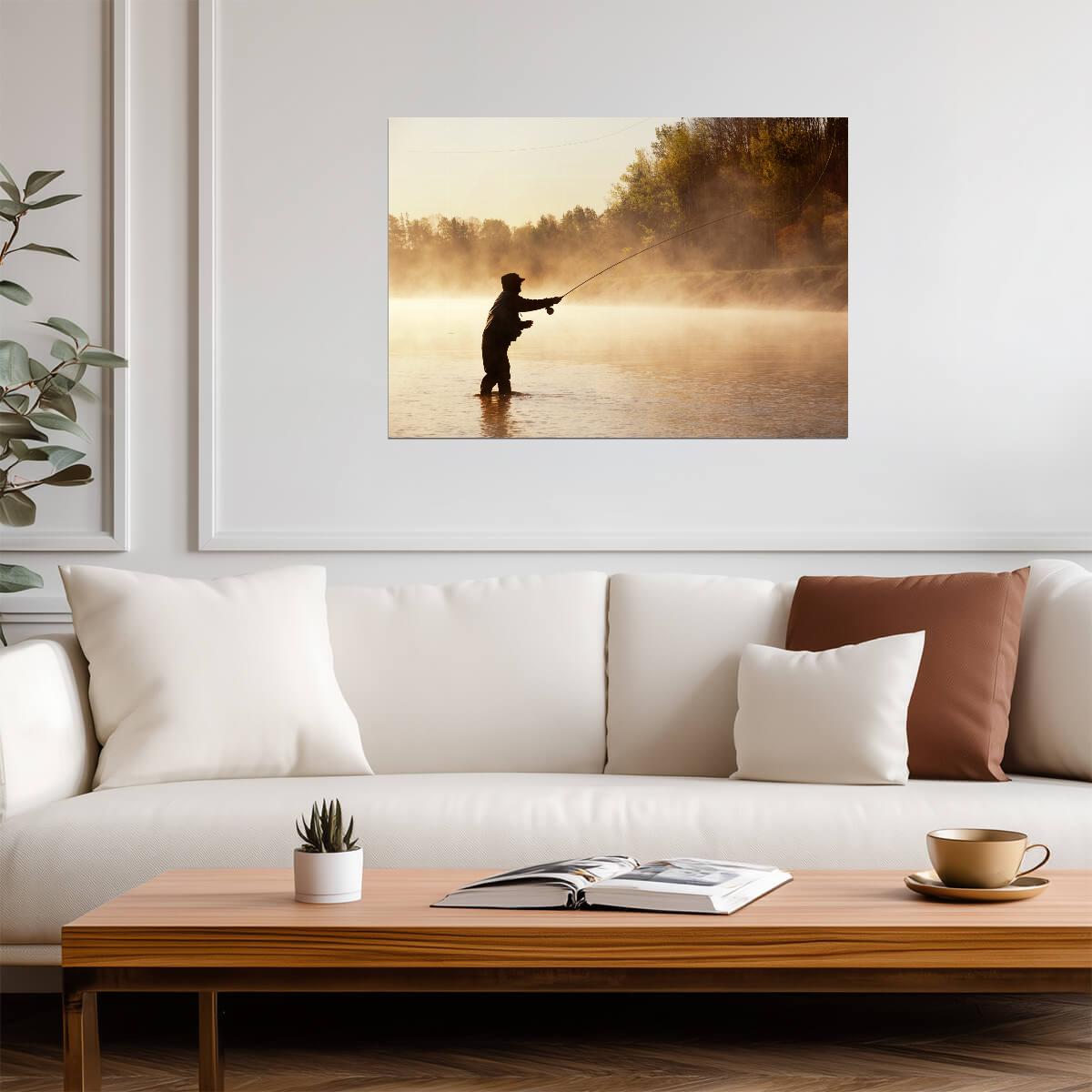 Fisherman in Morning Mist | Fly Fishing Poster | Nature Photography Art - Photography Poster