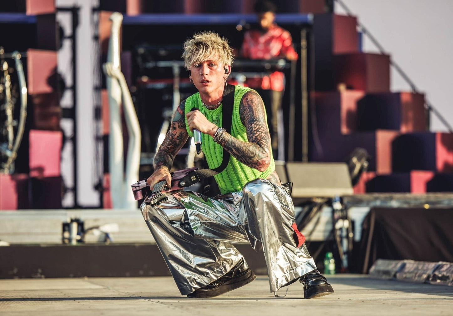 Machine Gun Kelly Live Concert | Green Vest & Silver Pants | Pop Punk Poster - Music Poster