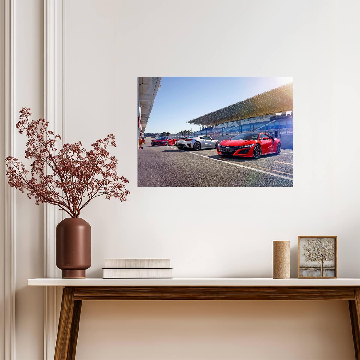 Honda NSX 2nd Gen (NC1) Lineup | Hybrid Supercar Poster | Sports Cars on Racetrack - Cars Poster