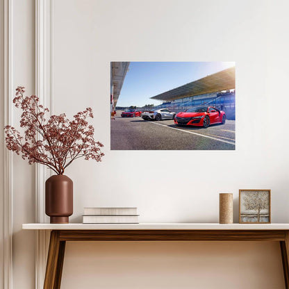 Honda NSX 2nd Gen (NC1) Lineup | Hybrid Supercar Poster | Sports Cars on Racetrack - Cars Poster