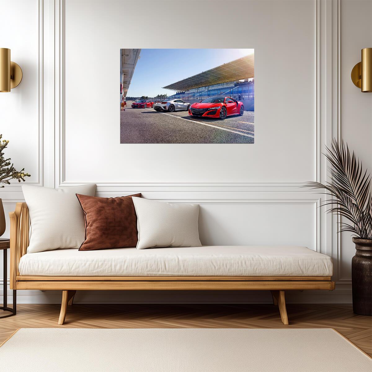 Honda NSX 2nd Gen (NC1) Lineup | Hybrid Supercar Poster | Sports Cars on Racetrack - Cars Poster