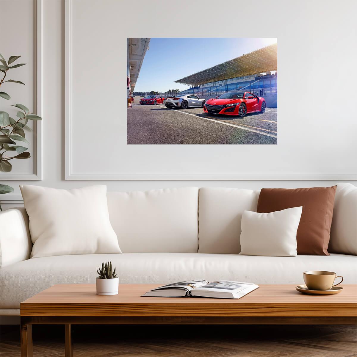 Honda NSX 2nd Gen (NC1) Lineup | Hybrid Supercar Poster | Sports Cars on Racetrack - Cars Poster