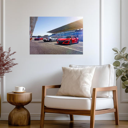 Honda NSX 2nd Gen (NC1) Lineup | Hybrid Supercar Poster | Sports Cars on Racetrack - Cars Poster