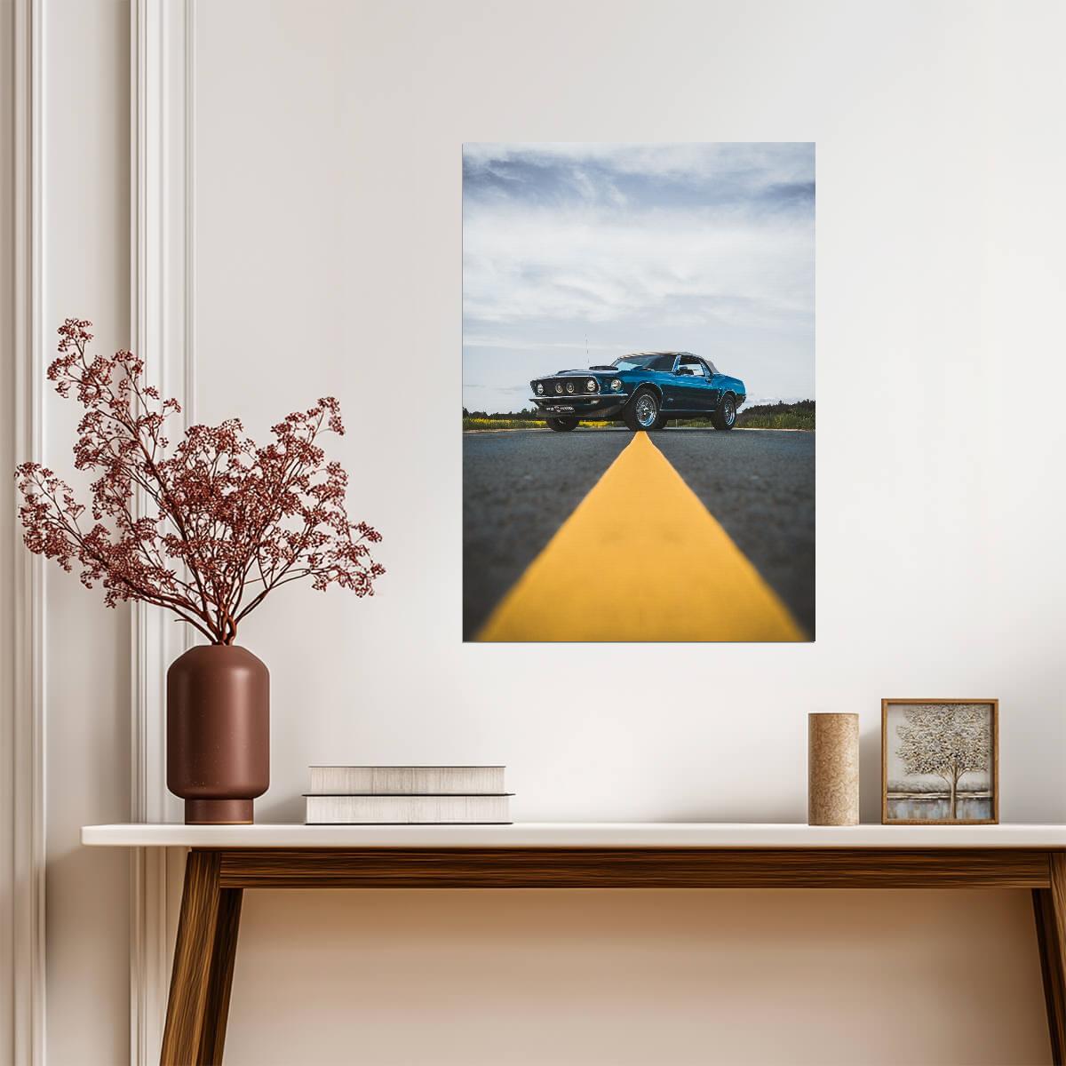 Ford Mustang 1969 | Classic American Muscle Car | Vintage Blue Pony Car Poster - Cars Poster