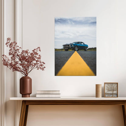 Ford Mustang 1969 | Classic American Muscle Car | Vintage Blue Pony Car Poster - Cars Poster