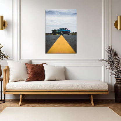 Ford Mustang 1969 | Classic American Muscle Car | Vintage Blue Pony Car Poster - Cars Poster