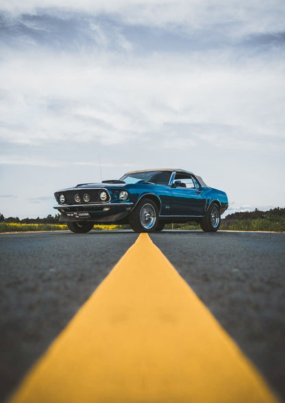 Ford Mustang 1969 | Classic American Muscle Car | Vintage Blue Pony Car Poster - Cars Poster