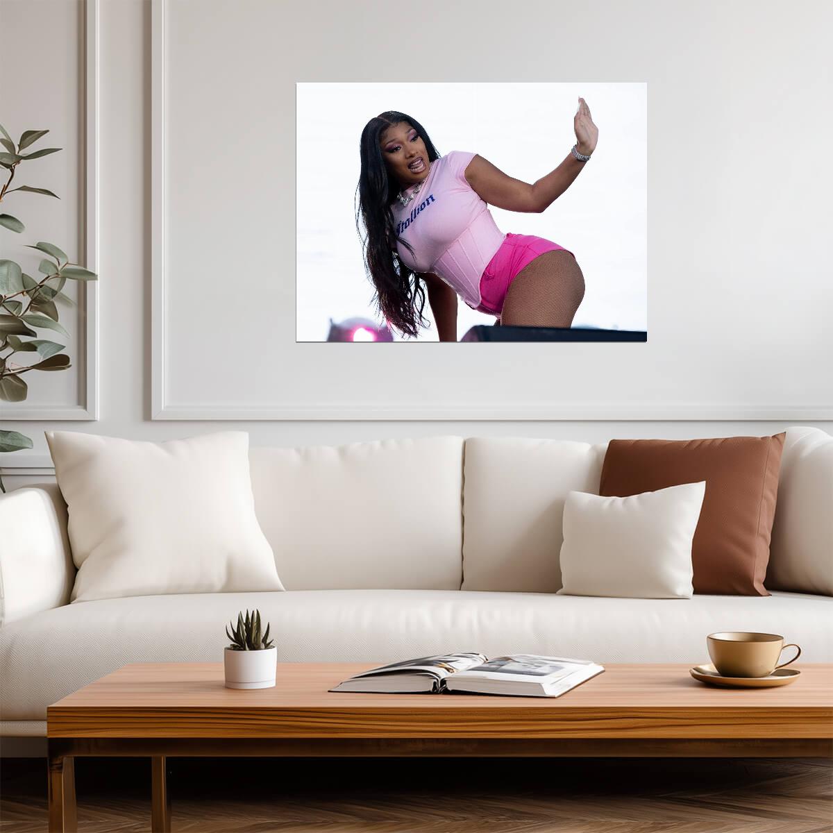 Megan Thee Stallion Live Performance | Pink Outfit Concert Poster | Hip Hop Star Wall Art - Music Poster