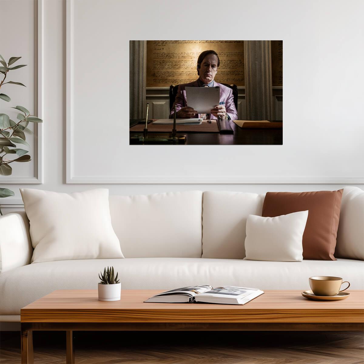Better Call Saul Goodman in Pink Jacket | Reading Document Poster | TV Show Wall Art - Movies & TV Poster