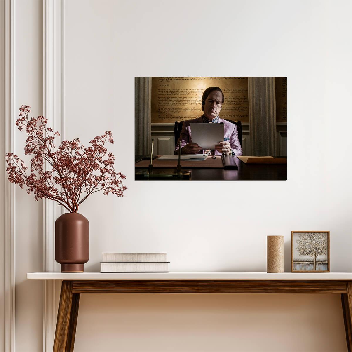 Better Call Saul Goodman in Pink Jacket | Reading Document Poster | TV Show Wall Art - Movies & TV Poster