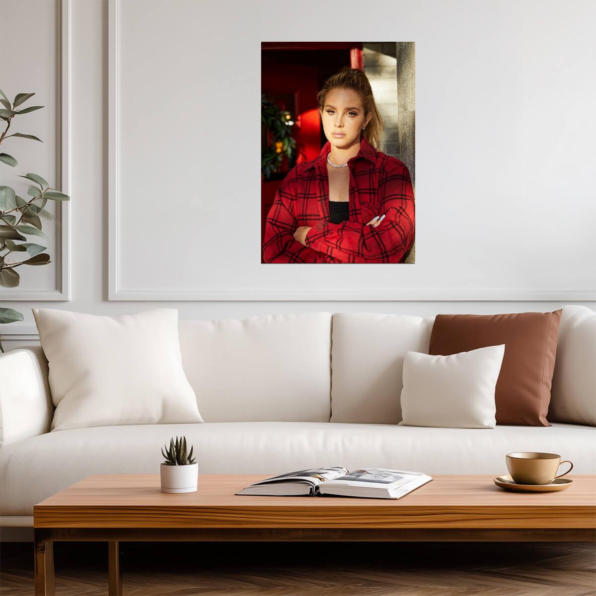 Lana Del Rey Red Plaid Shirt | Music Star Portrait Poster | Celebrity Wall Art - Music Poster