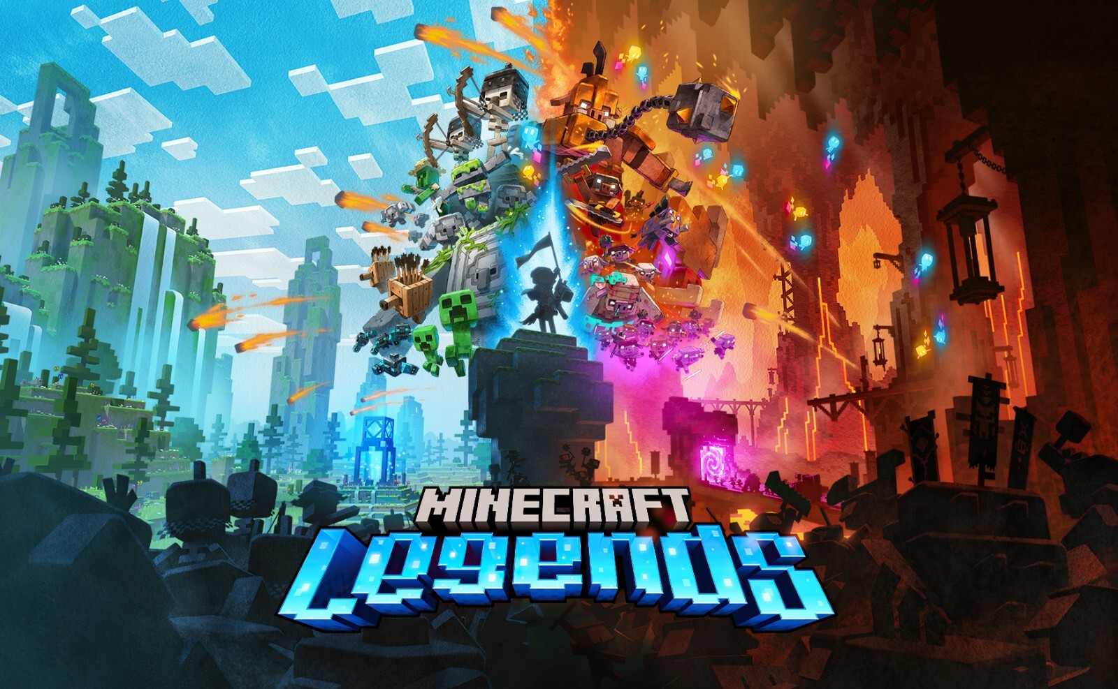 Minecraft Legends Key Art | Overworld vs Piglins Poster | Strategy Game Wall Art - Video Games Poster