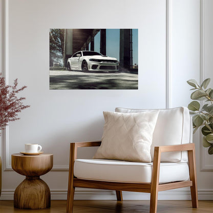Dodge Charger SRT Hellcat Widebody | White American Muscle Poster | Performance Sedan Art - Cars Poster
