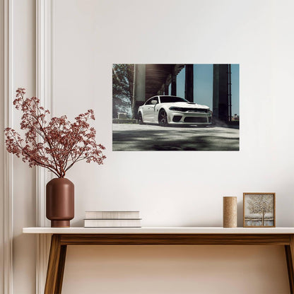 Dodge Charger SRT Hellcat Widebody | White American Muscle Poster | Performance Sedan Art - Cars Poster