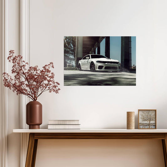 Dodge Charger SRT Hellcat Widebody | White American Muscle Poster | Performance Sedan Art - Cars Poster
